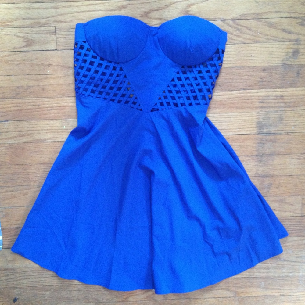 Cobalt blue cutout skater dress